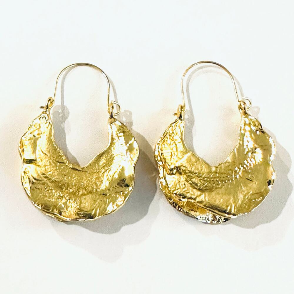 Gold Textured Hoop Drop Earrings - Women Jewelry